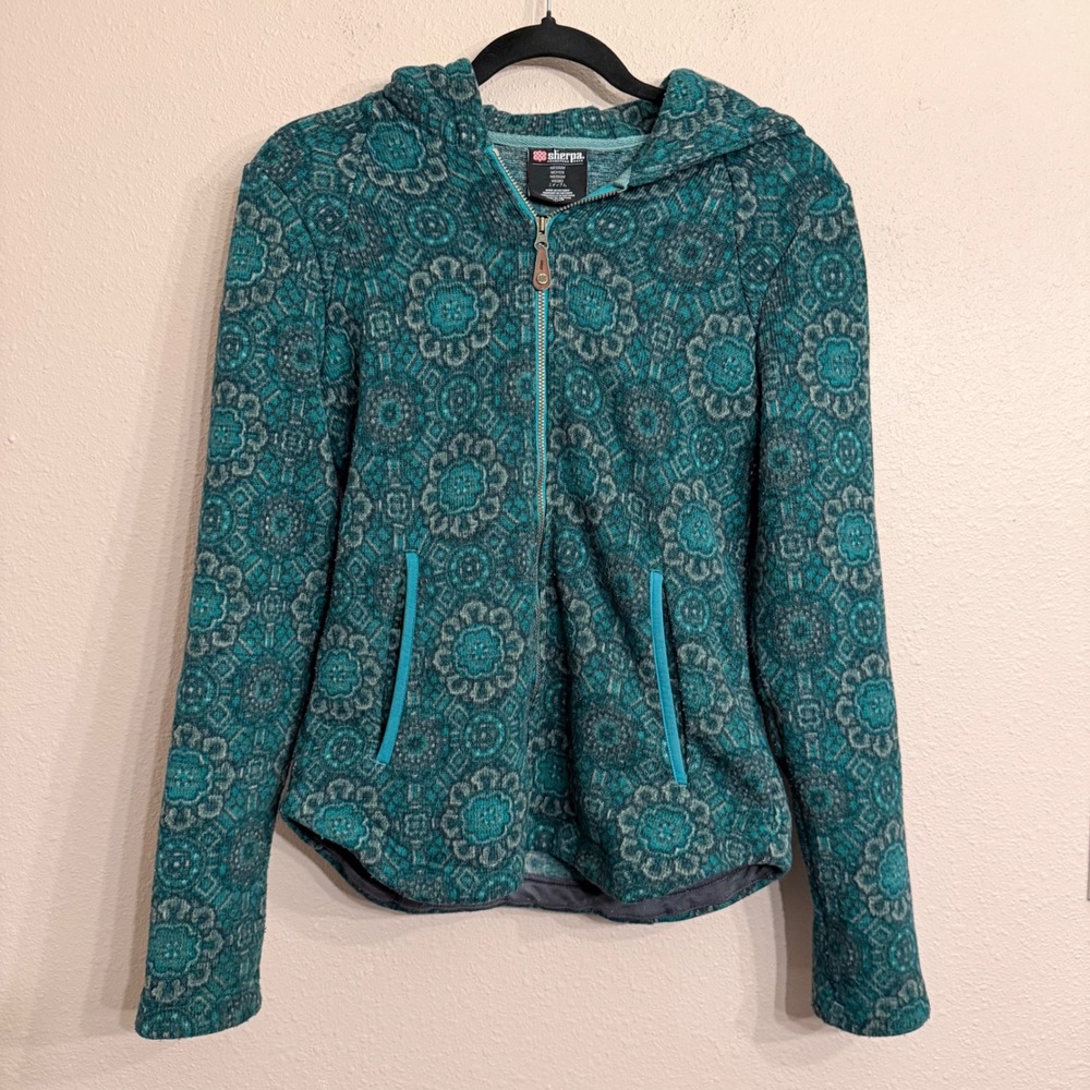 Sherpa Adventure Gear Namla Womens Teal Mandala Fleece Full Zip Hoodie Medium